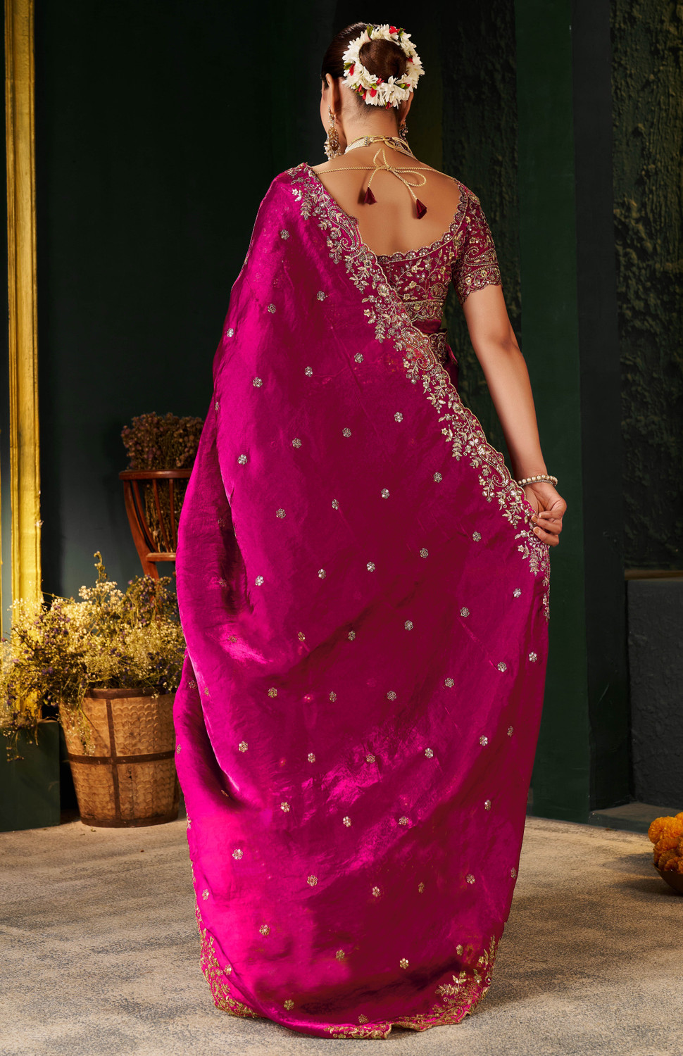 Image of Vivan Fab Embroidered, Embellished Bollywood Jimmy Jimmy, Satin Saree