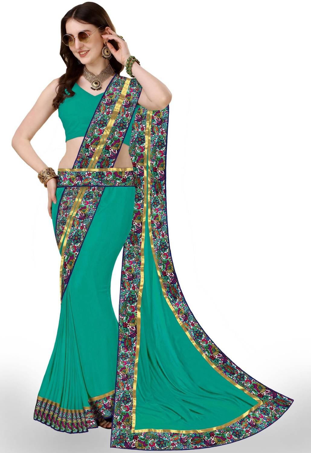 HNC Retail Solid/Plain Bollywood Lycra Blend, Chiffon Saree (Ligh
