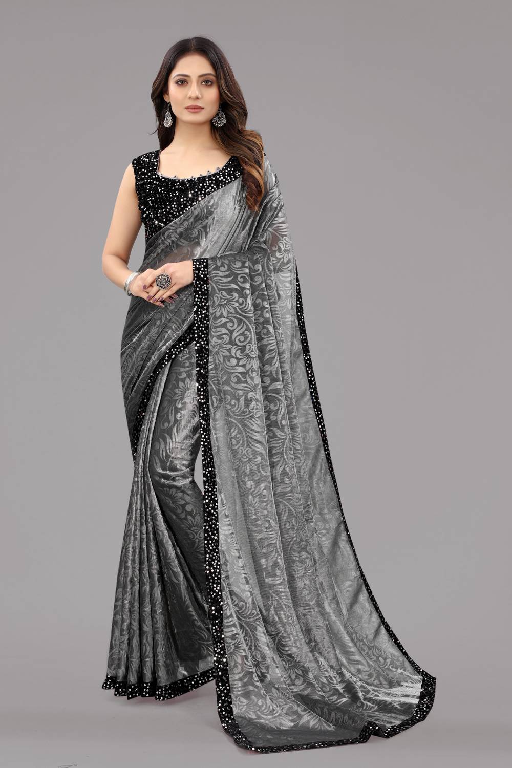 3Buddy Fashion Floral Print Bollywood Lycra Blend Saree