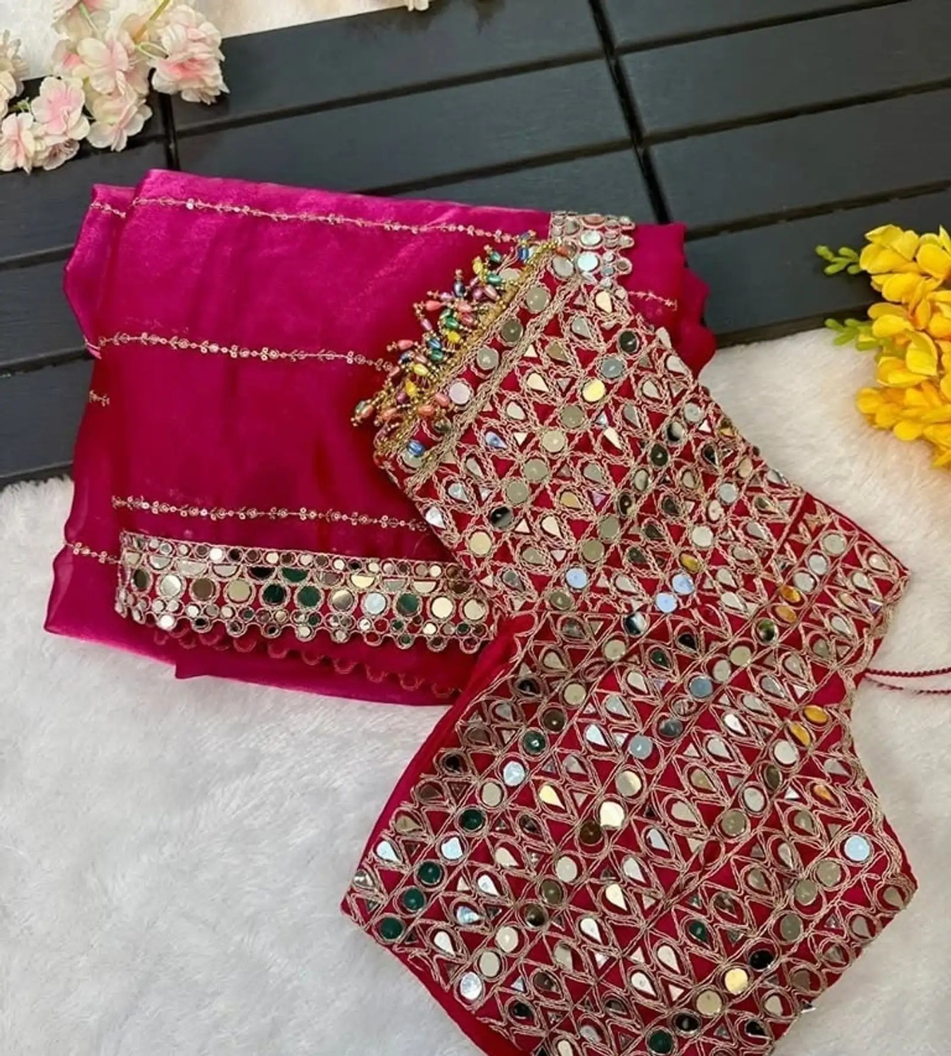 Image of Shiroya Brothers Embellished Bollywood Silk Blend, Georgette Saree (Multicolor)