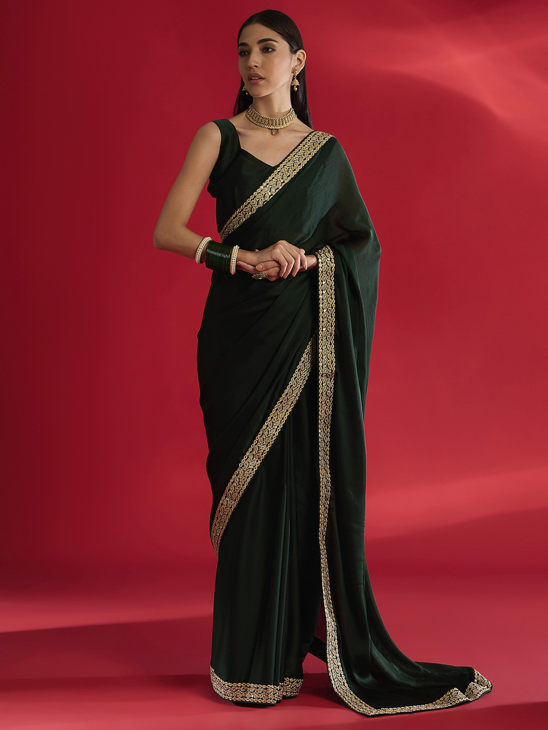 Image of Sareemall Embellished Bollywood Satin Saree
