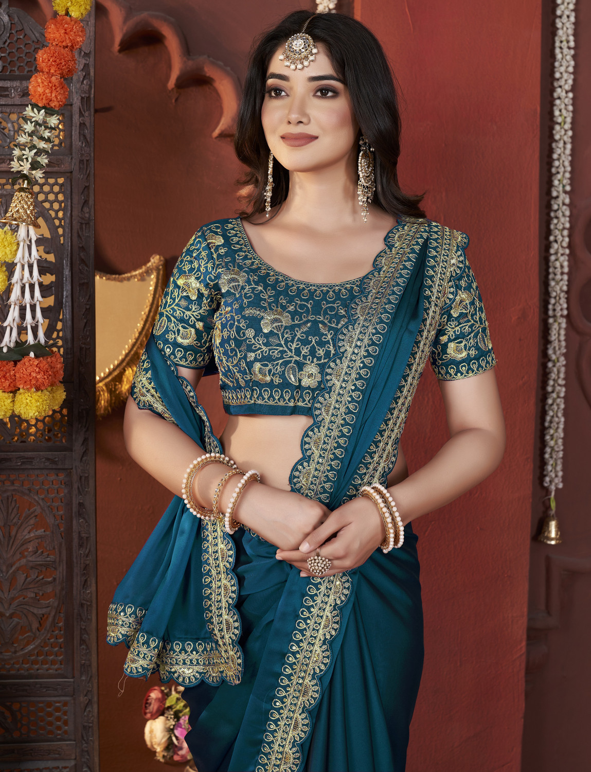 Image of Laddu creation Silk Blend Embroidered Blouse Material