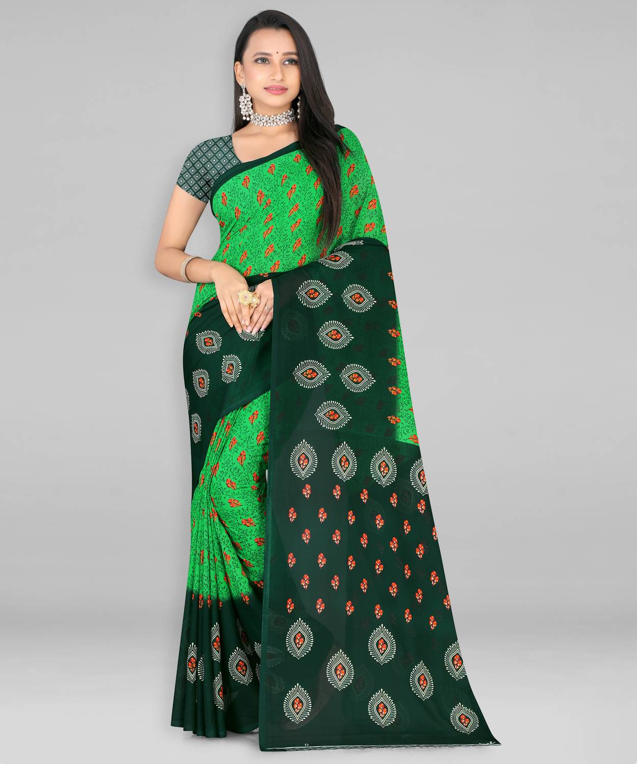Leelavati Printed Daily Wear Georgette Saree (Light Green)