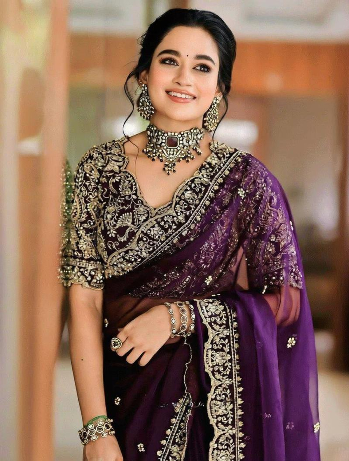 Image of KRISHNACOLLECTION9 Embroidered, Embellished, Self Design Bollywood Pure Silk Saree