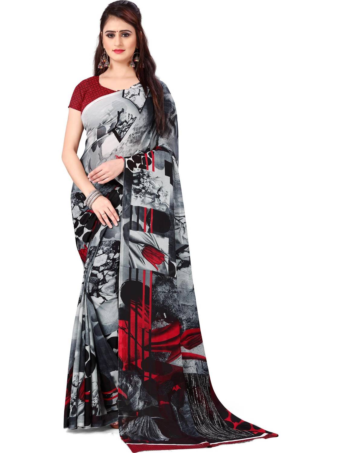 ANAND Printed, Geometric Print, Floral Print Daily Wear Georgette Saree