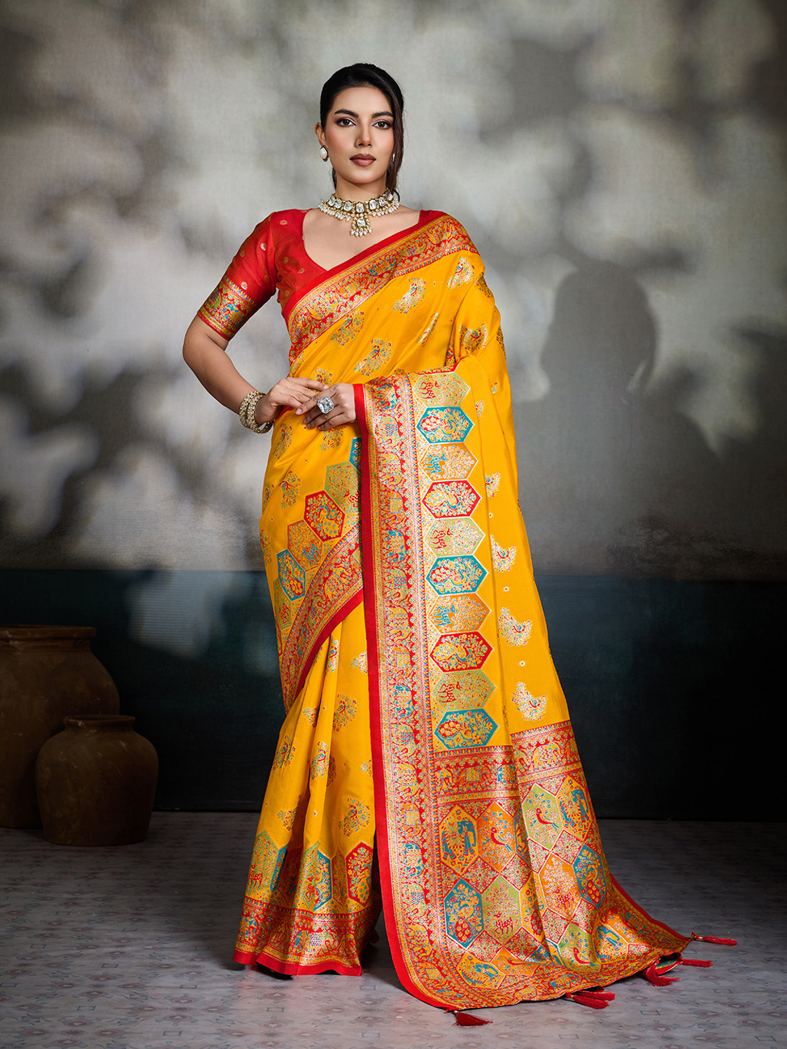 Image of Pbs Prints Printed Banarasi Satin Saree