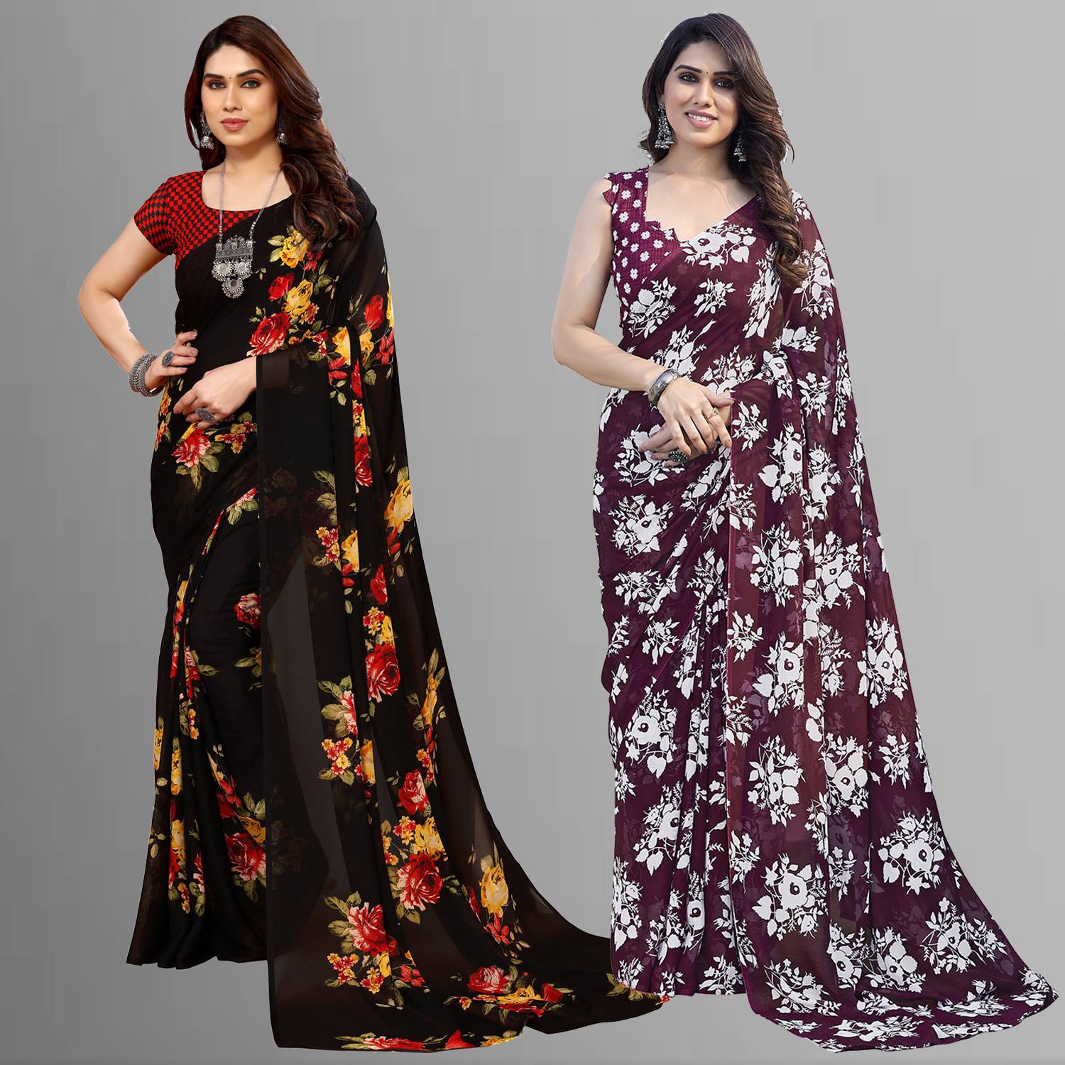 Anand Sarees Floral Print Daily Wear Georgette Saree