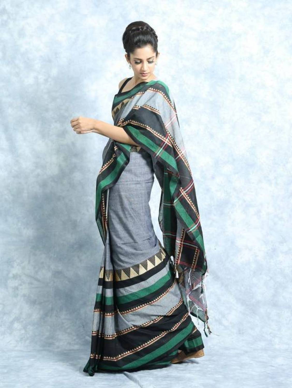 SLAGHA Striped Madhubani Cotton Blend Saree