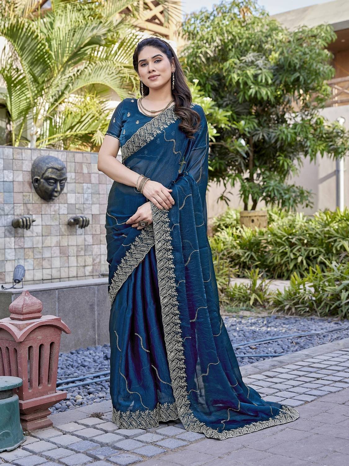 NIRMOHIFASHION Embroidered Bollywood Organza, Chiffon Saree