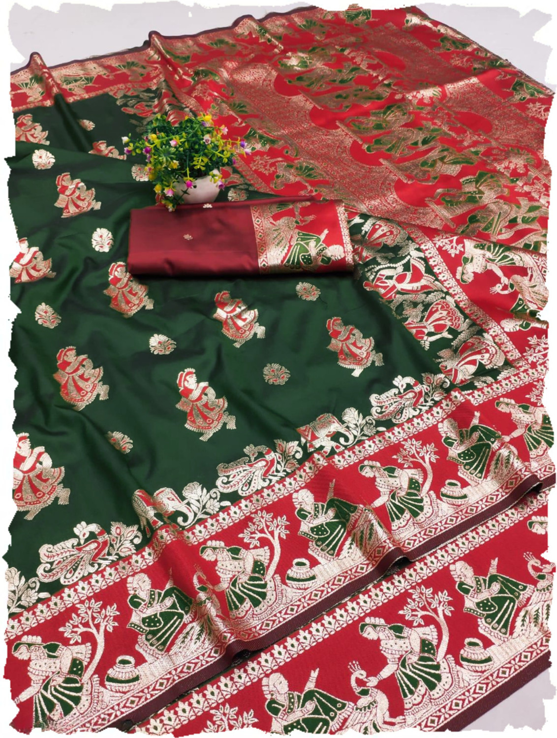 Image of Vomira Woven Baluchari Silk Blend, Art Silk Saree