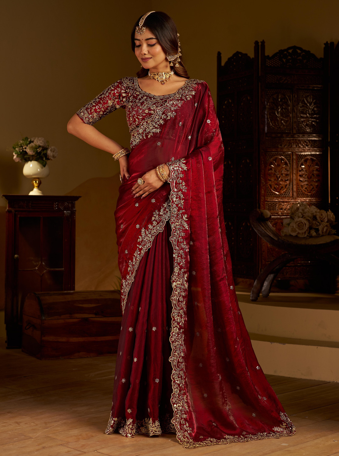 Image of GRUHNAREE Embroidered Bollywood Art Silk Saree