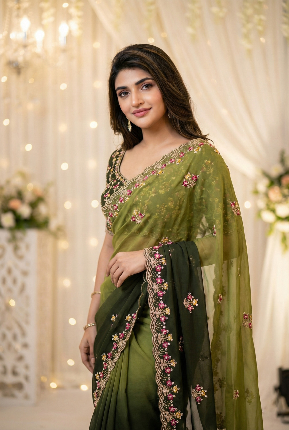 Image of LeeliPeeri Designer Embroidered Bollywood Georgette Saree