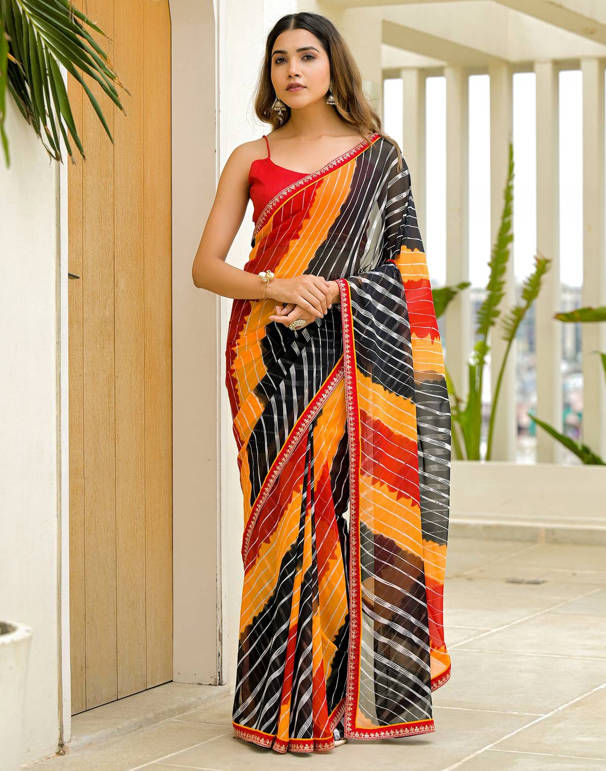 all about you Printed, Embroidered, Embellished Leheria Georgette Saree