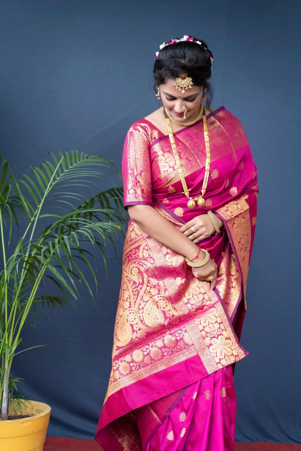 Image of SHREE HARI TEXTILES Printed, Floral Print Banarasi Silk Blend, Jacquard Saree