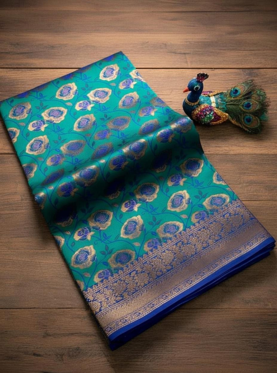 Image of BEAUTIFUL PEACOCK SAREES Floral Print Chettinadu Cotton Silk Saree
