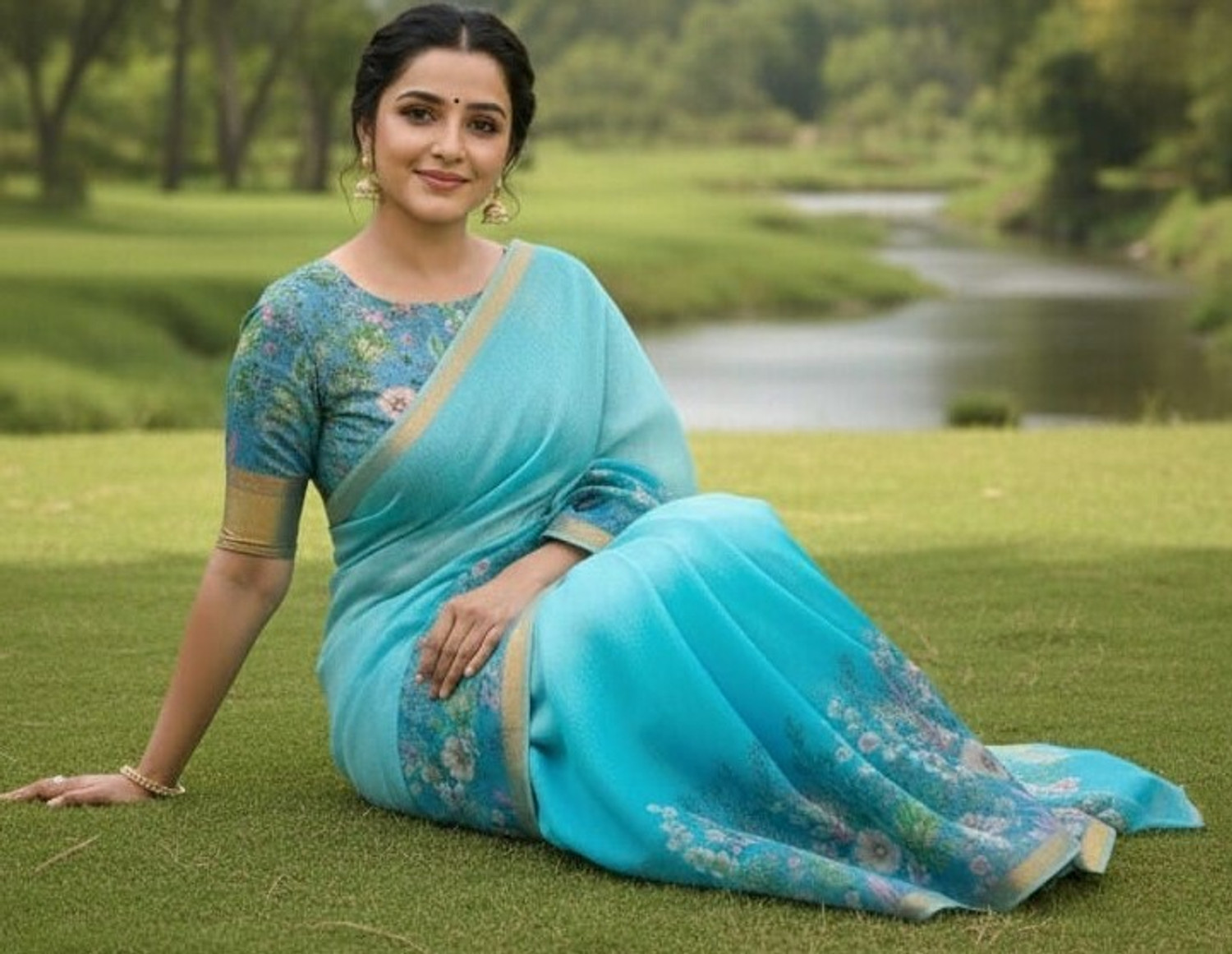 Image of M MAANVIT Floral Print Daily Wear Pure Cotton, Cotton Linen Saree