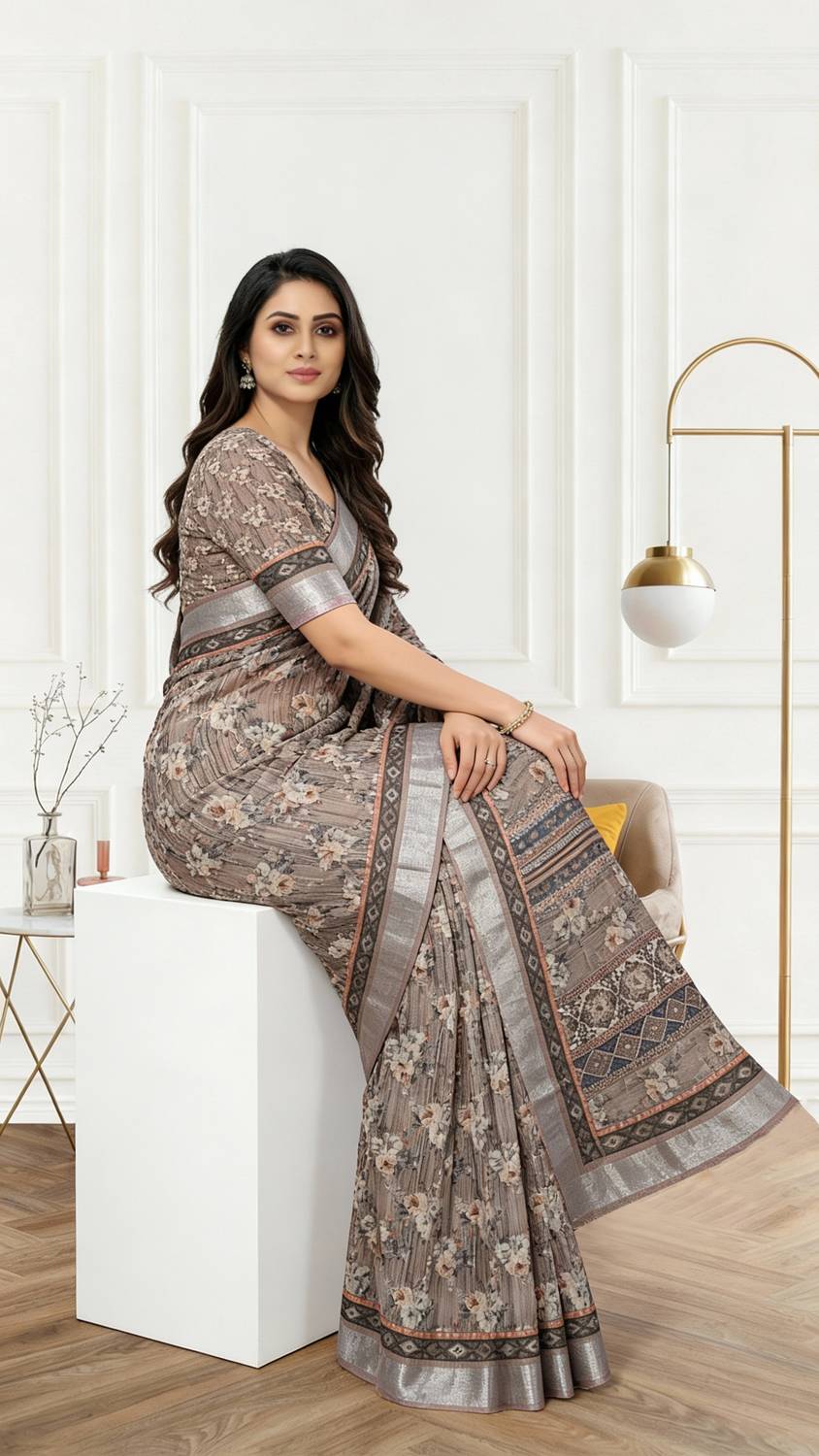 TIGERSNAKE Woven Kasavu Silk Blend Saree (Multicolor)