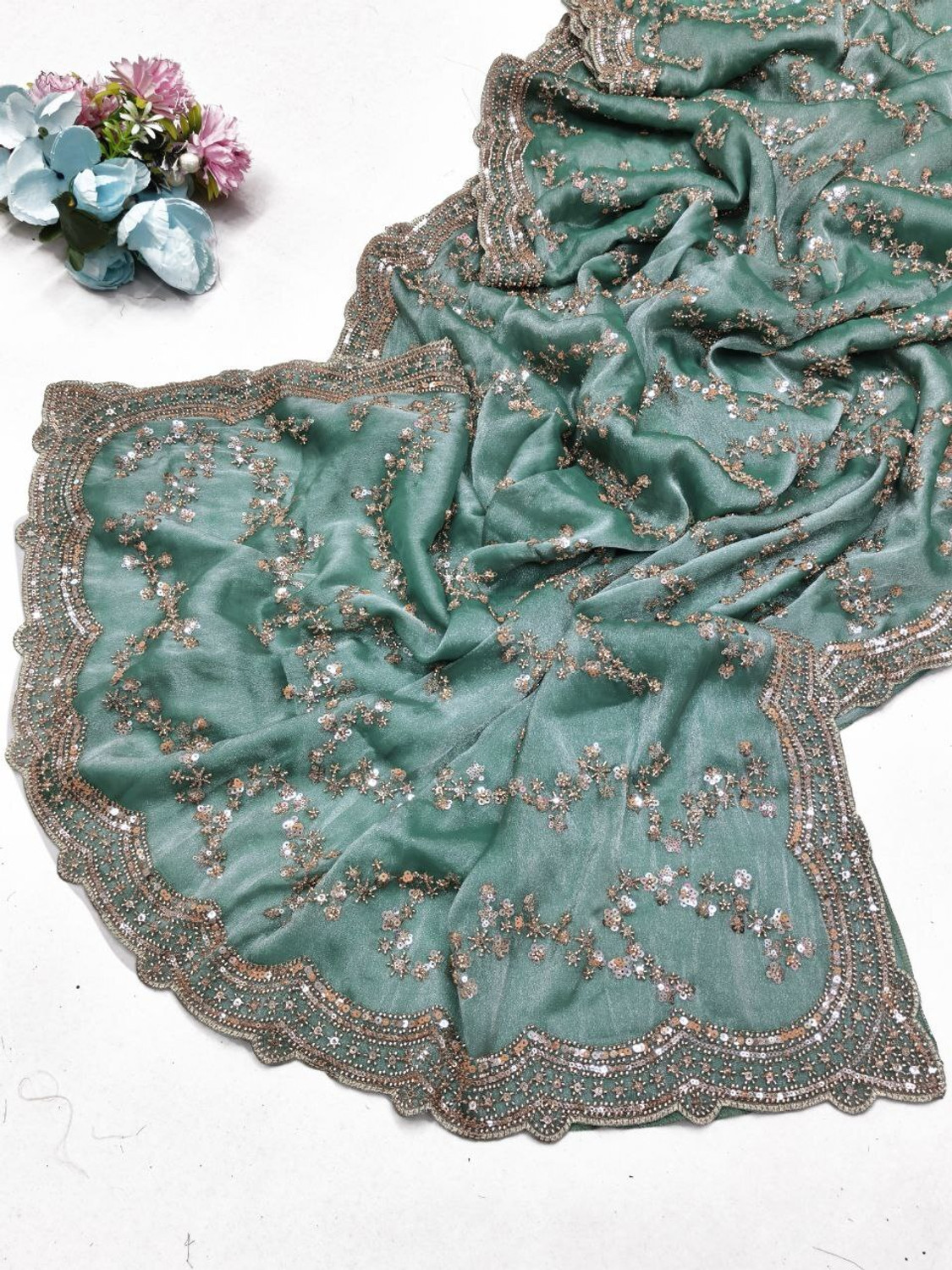 Image of GEZREL Embellished Bollywood Organza Saree