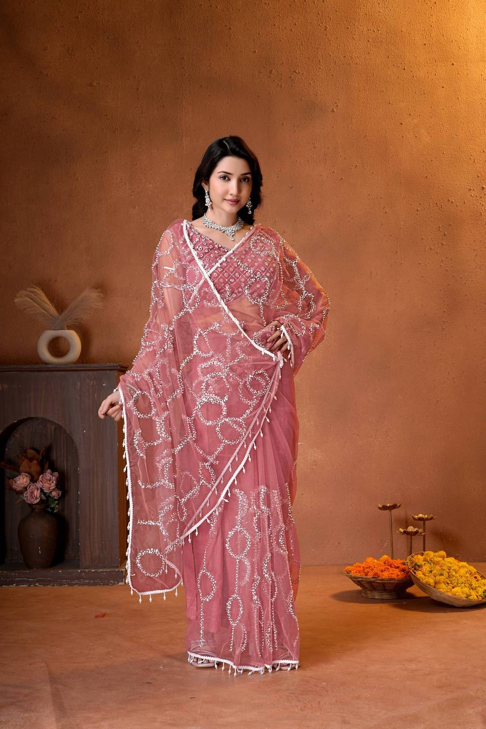 Kalyanja Fashion Embellished Bollywood Net Saree - Image 1