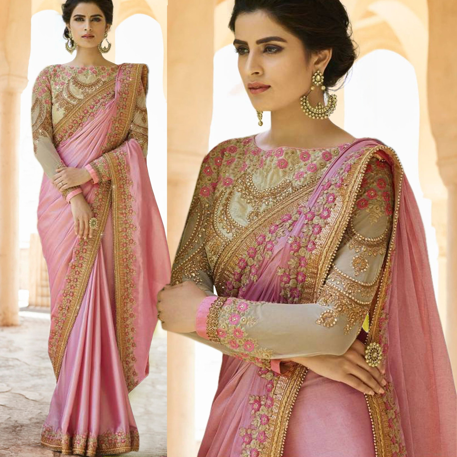 Image of VASTRA VILLA Embroidered Chanderi Pure Silk Saree