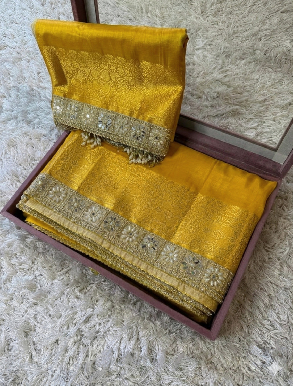 Image of Banaras silk palace Embroidered Bollywood Tissue Saree