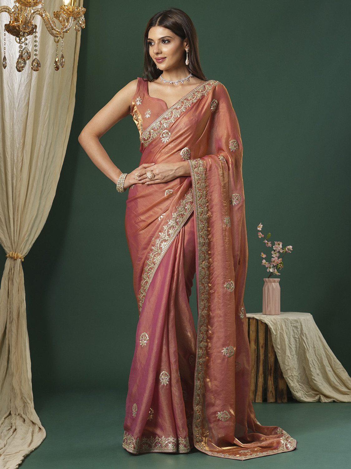 Image of Tasrika Embroidered Bollywood Satin Saree