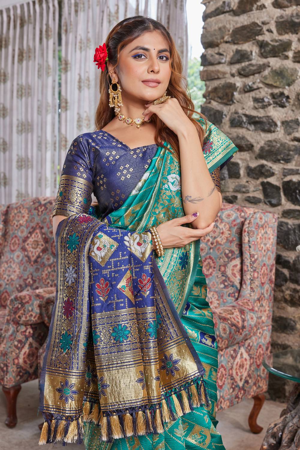 ANGOORI TEXTILES Woven, Printed Banarasi Cotton Silk, Jacquard Saree
