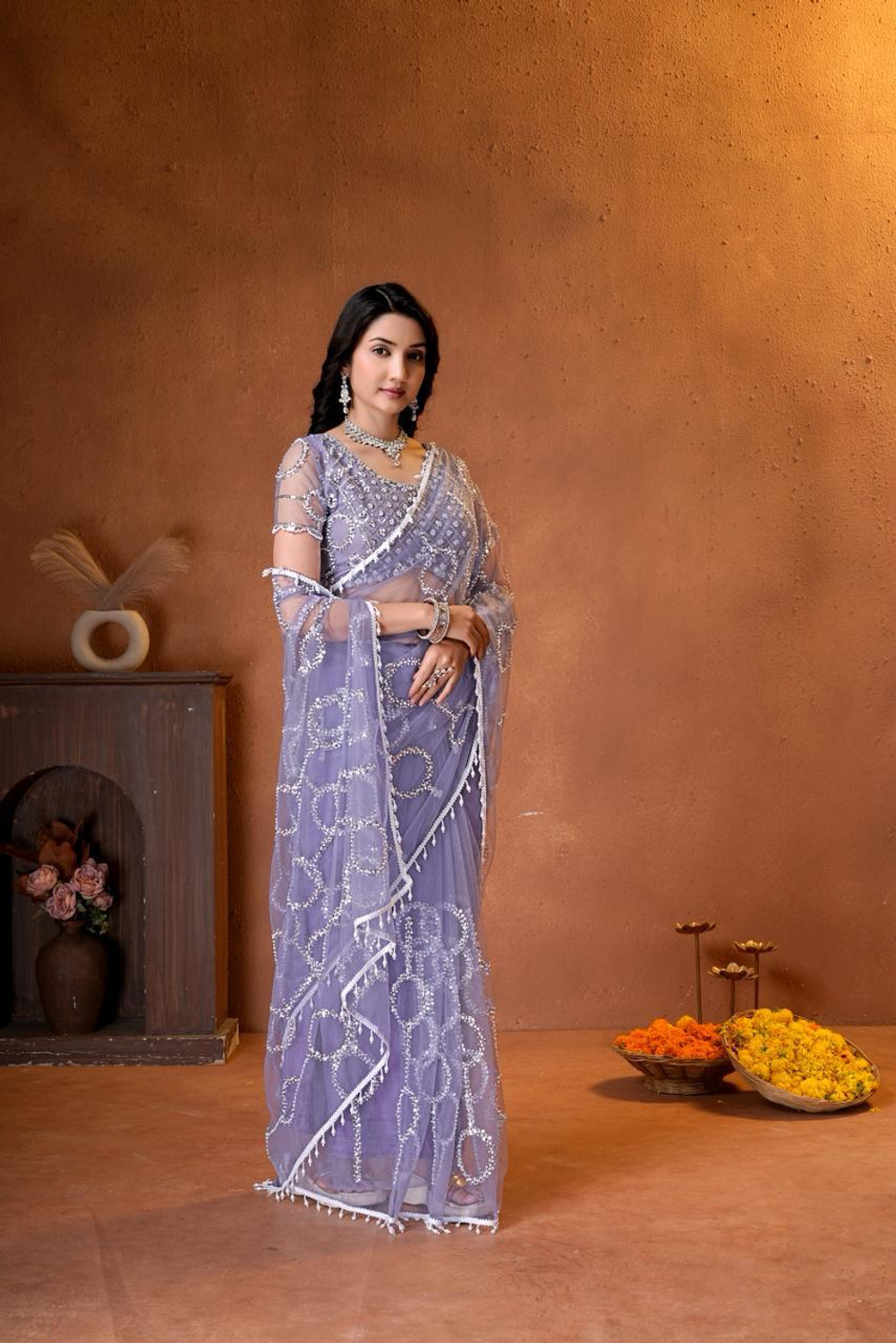 Image of EEMONY FASHION Embroidered Bollywood Net Saree