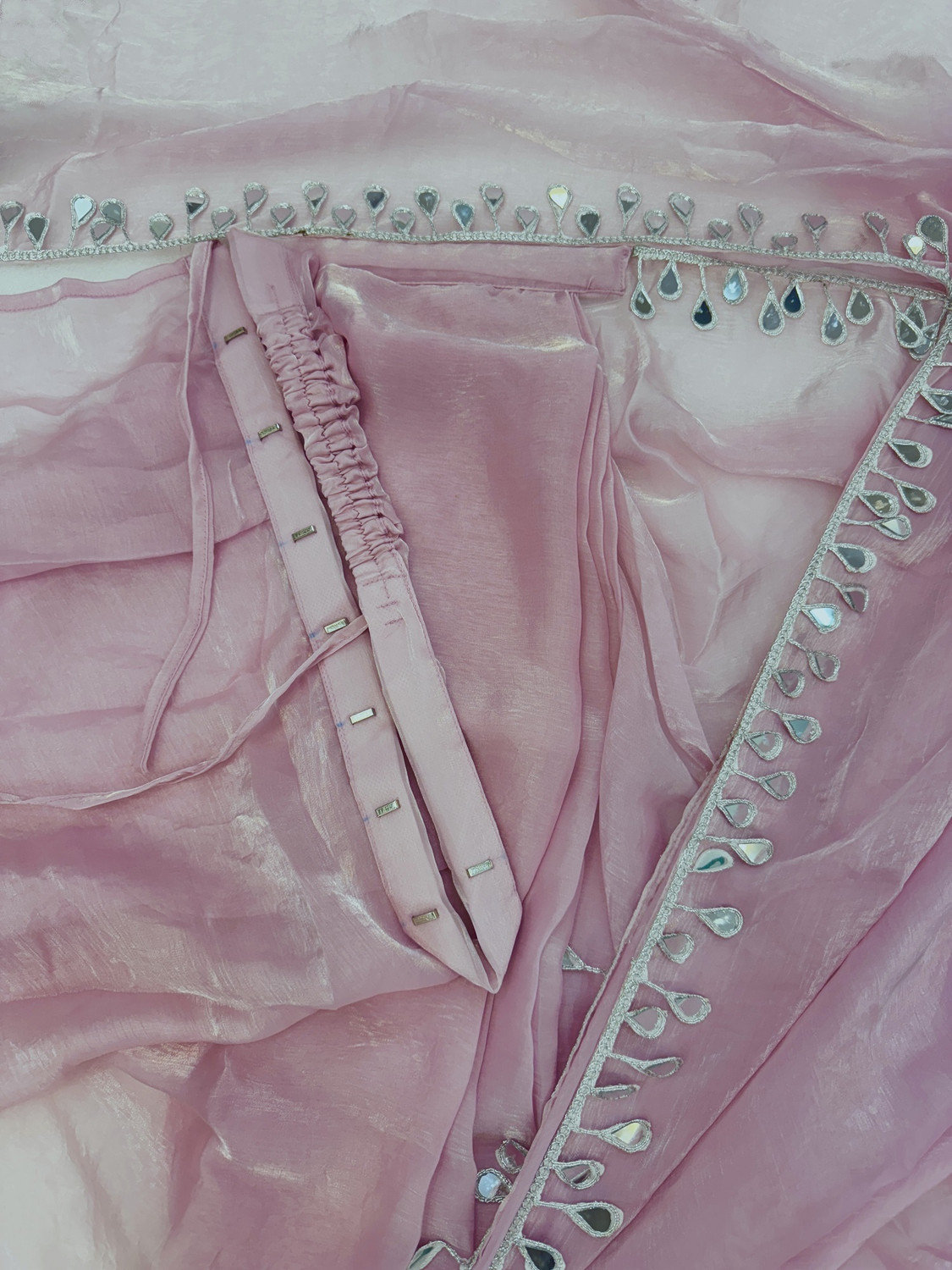 Image of Sataz Ready to Wear Self Design Pre Draped Saree Satin Saree (Pink)