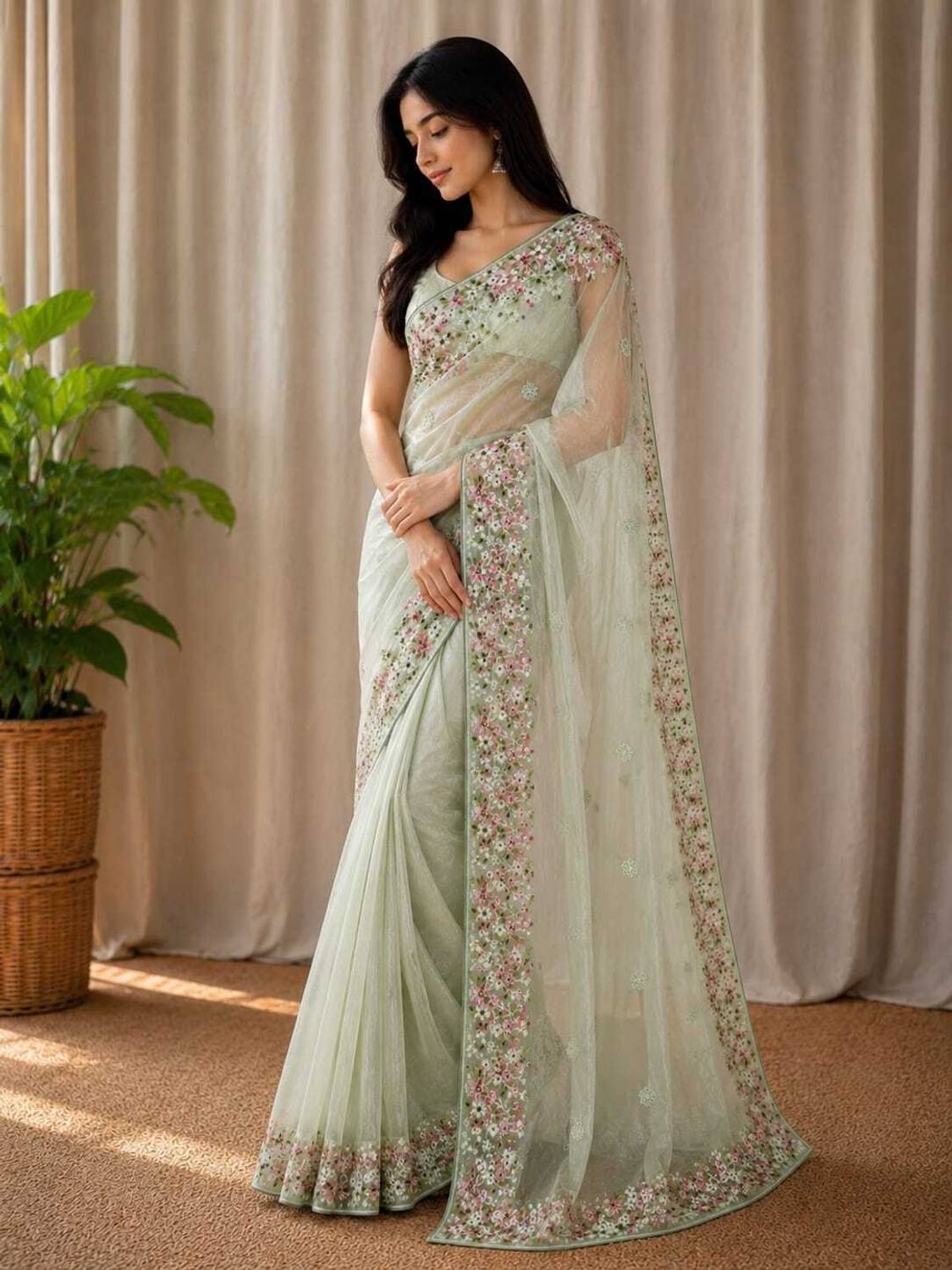 Akhodalkrp Embroidered Bollywood Net Saree