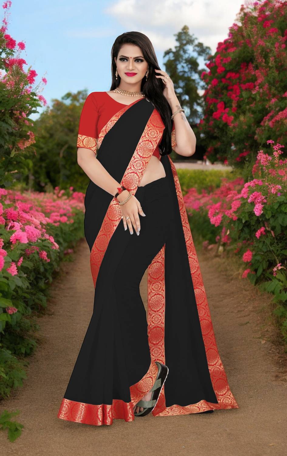 AMBALIKA Solid/Plain Chanderi Cotton Blend Saree