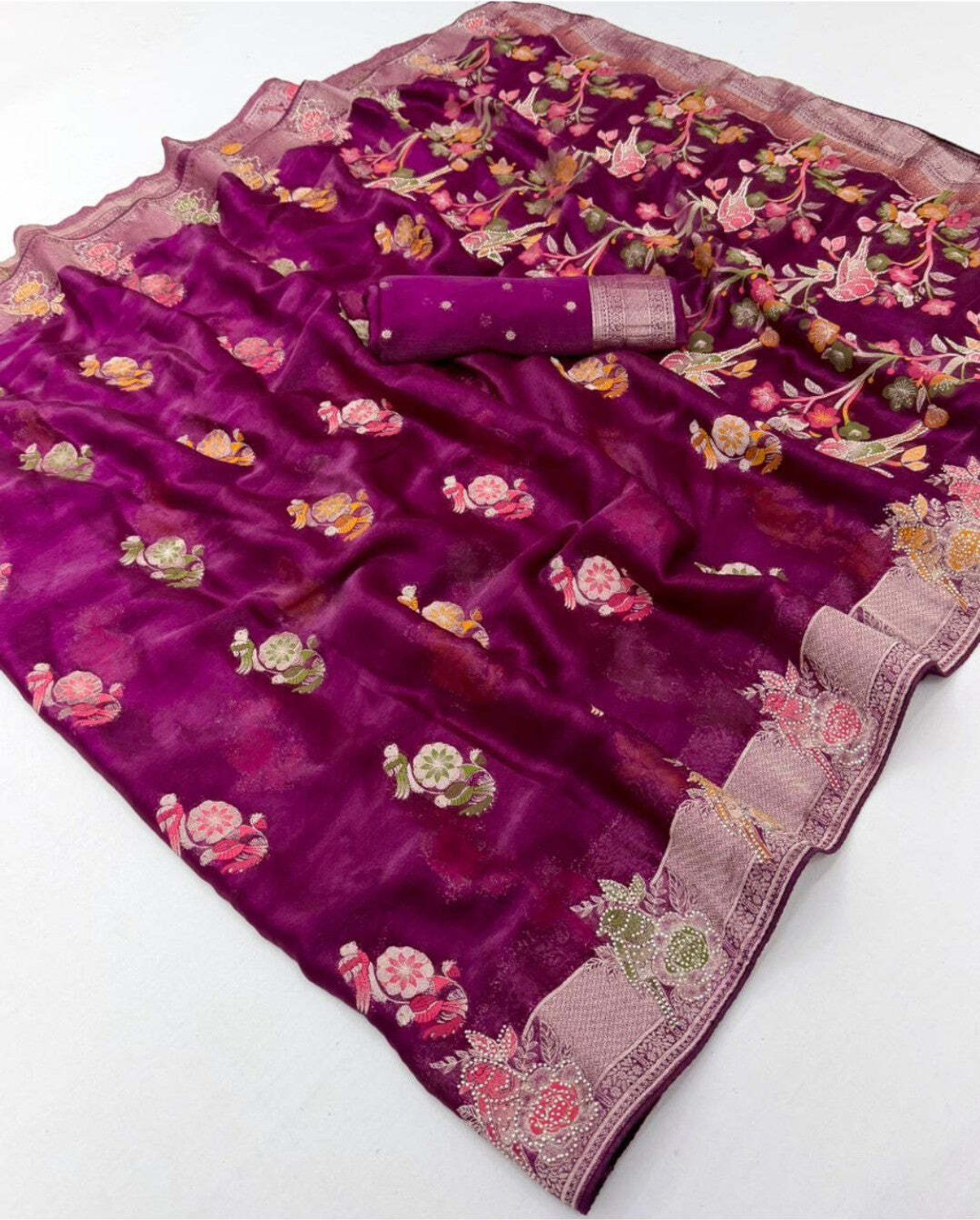 Image of Peachmode Floral Print Bollywood Chiffon Saree