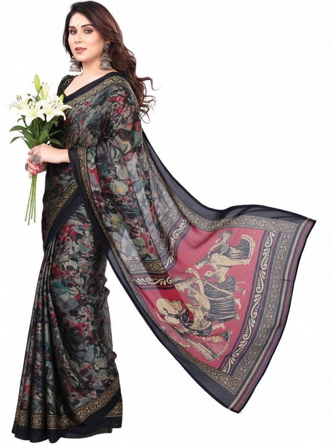 BilloRani Printed Daily Wear Chiffon, Georgette Saree