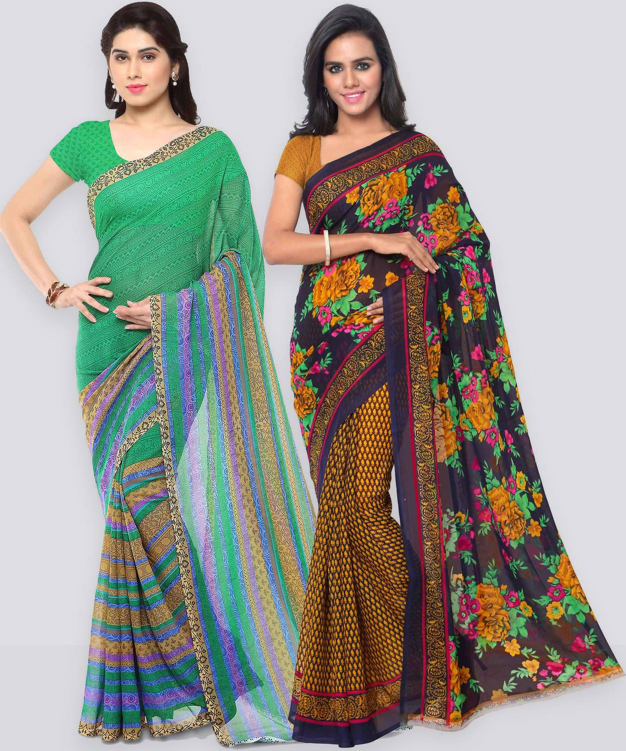 Anand Sarees Printed, Striped Daily Wear Georgette Saree