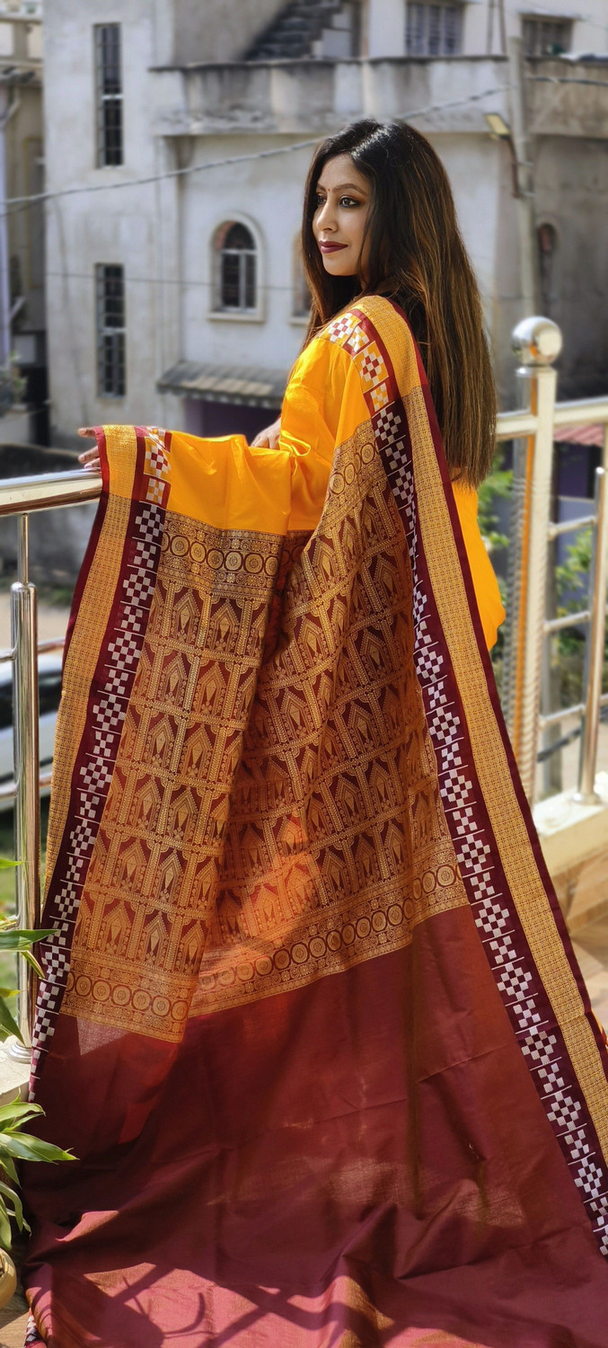 Image of ajmera fashion Temple Border Sambalpuri Art Silk Saree