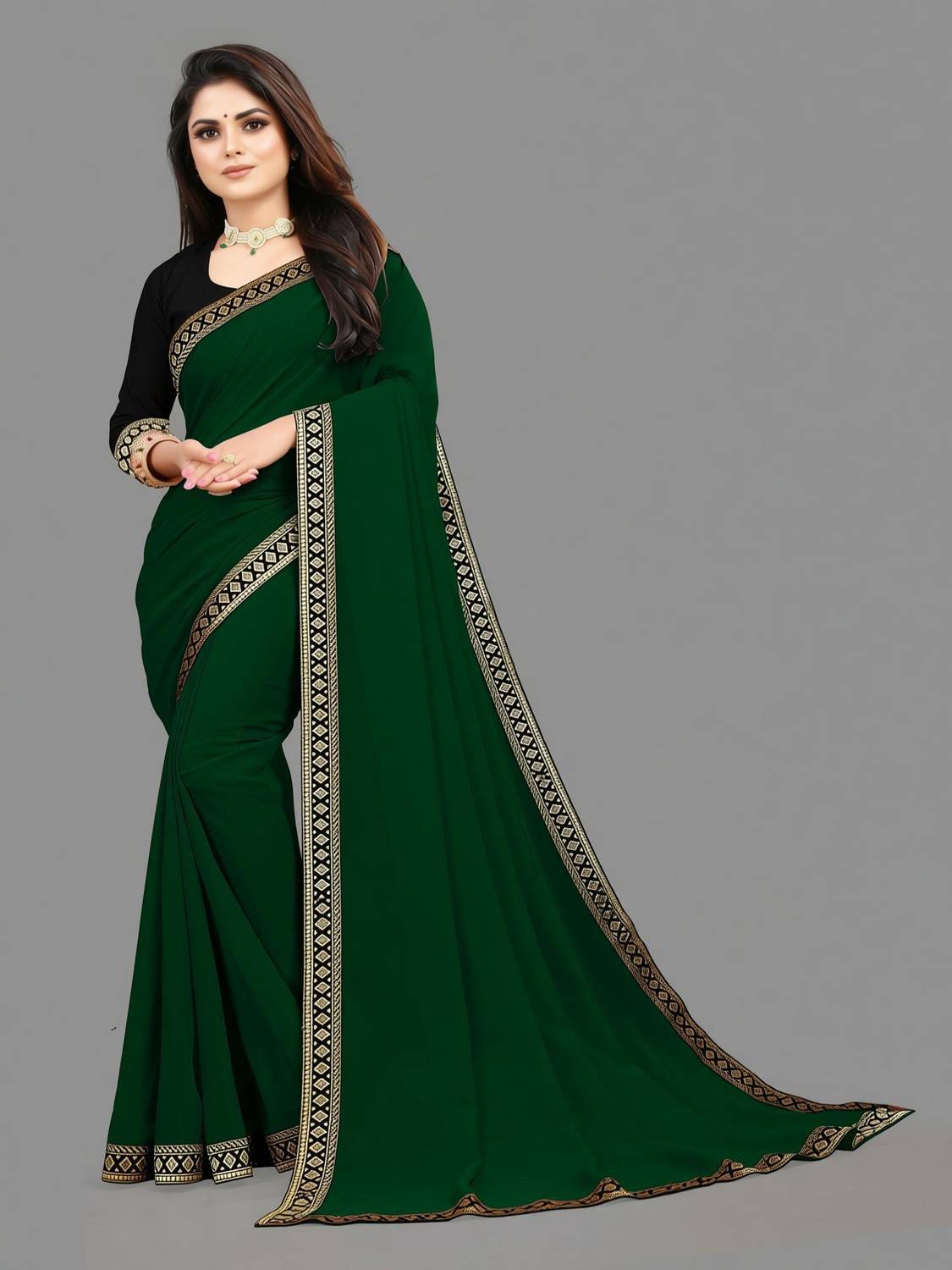 MeghDall Solid/Plain Daily Wear Georgette Saree