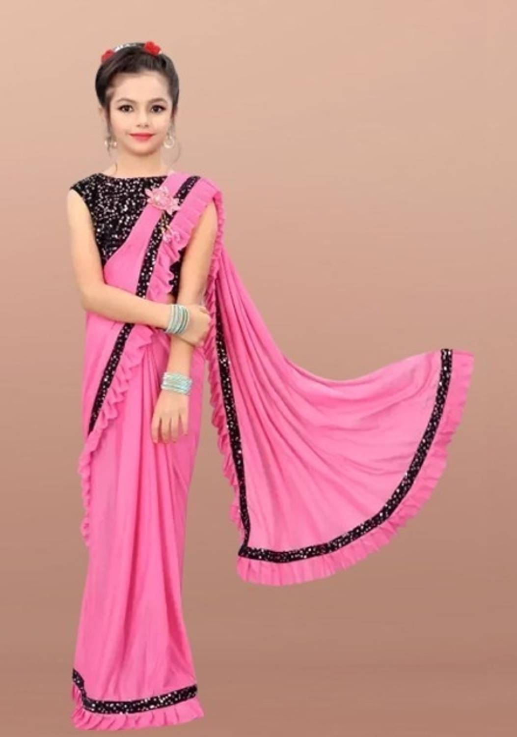 Avsar international Solid/Plain Bollywood Lycra Blend Saree