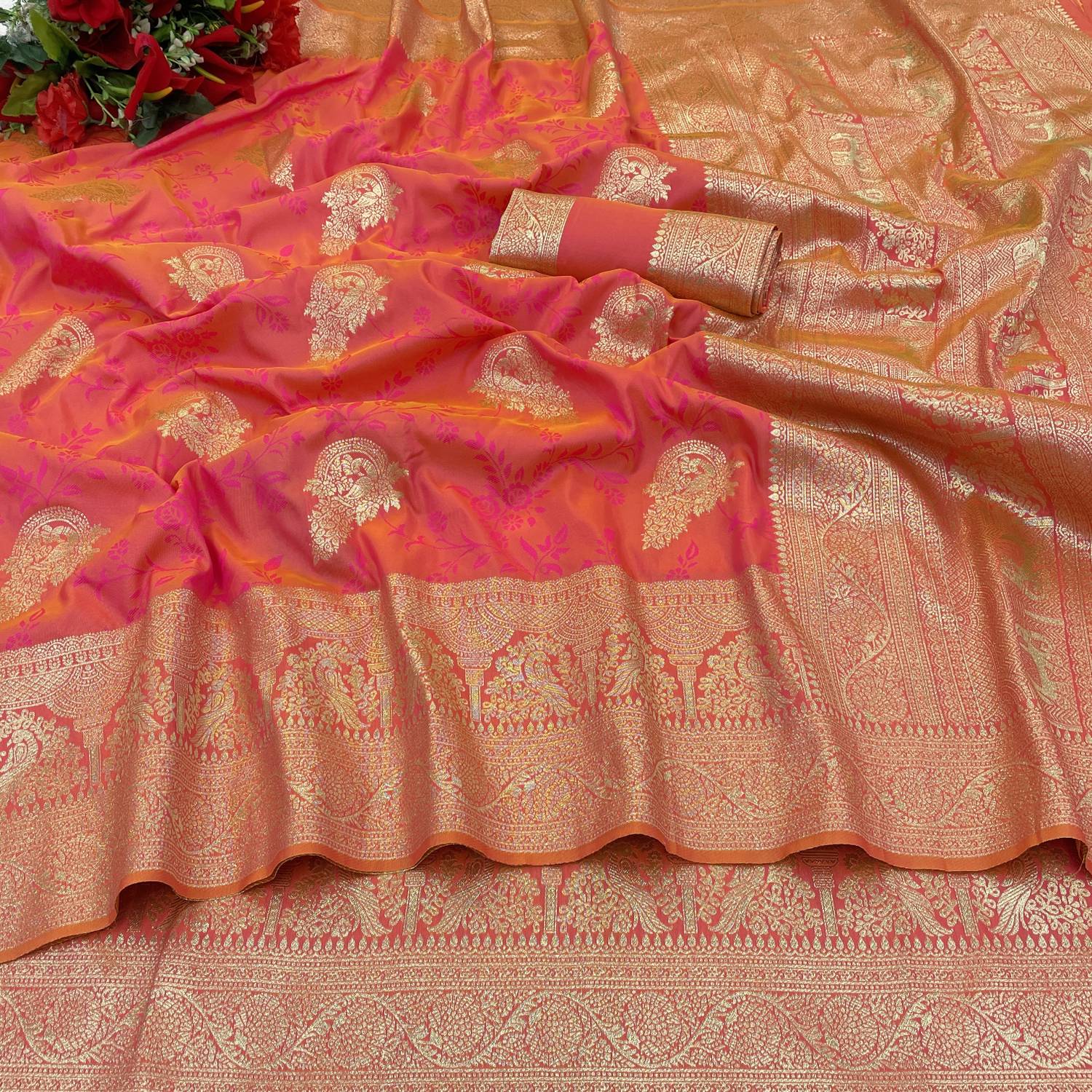 KanjiQueen Woven, Self Design Banarasi Silk Blend, Pure Silk Sare