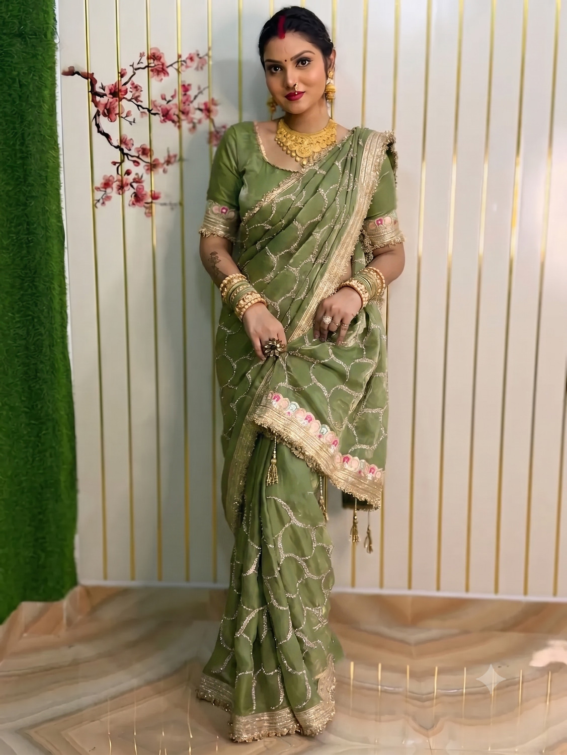 Image of AVIRAT DESIGNER STUDIO Embroidered, Embellished Bollywood Georgette Saree
