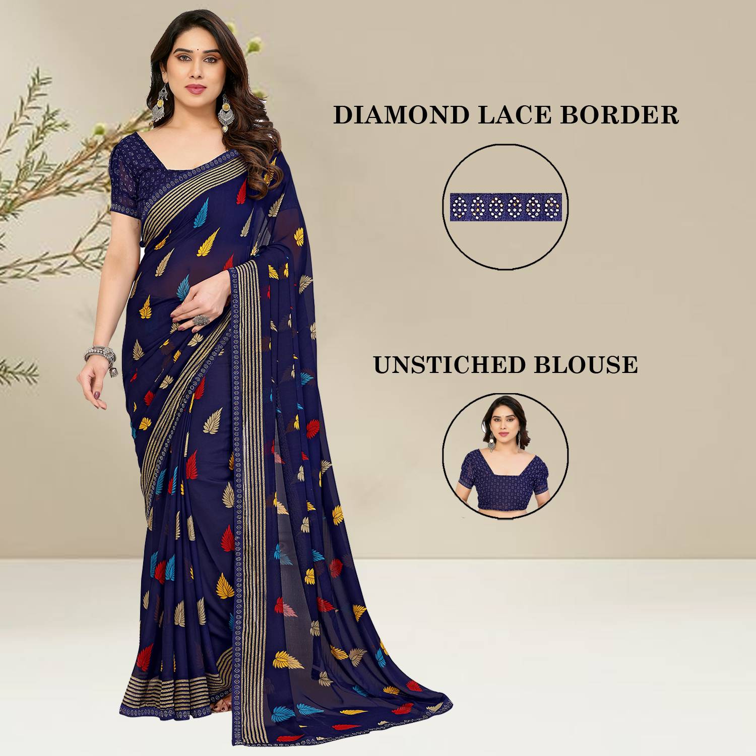 Anand Sarees Printed, Floral Print, Striped Bollywood Georgette Saree