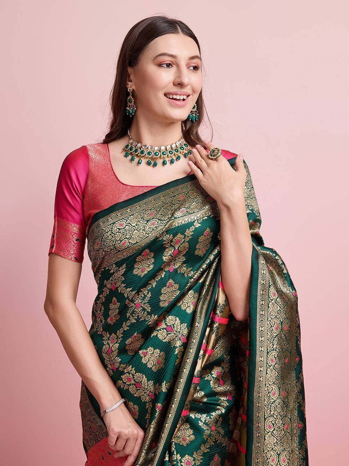 Shreyansh creation Digital Print Banarasi Silk Blend Saree (Green