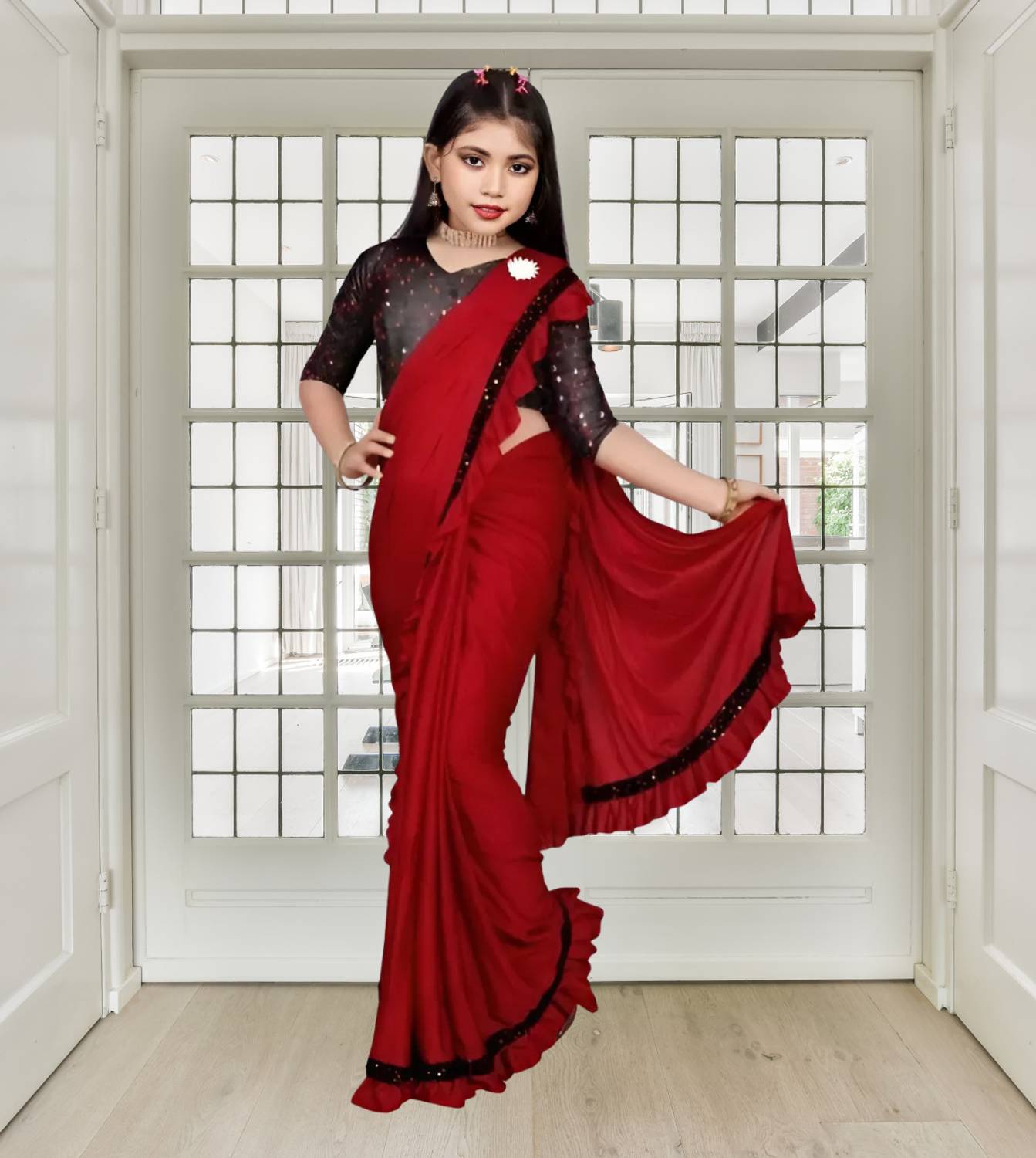 Avsar international Striped Bollywood Lycra Saree