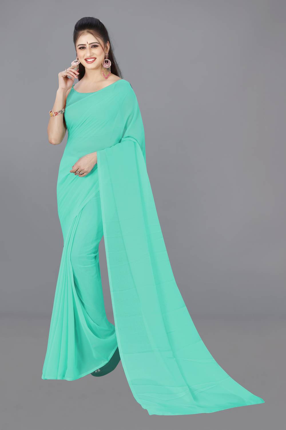Anand Sarees Solid/Plain, Dyed Daily Wear Georgette Saree