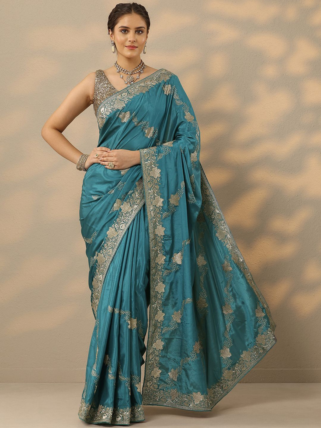Image of LIBAS Embroidered Daily Wear Silk Blend Saree