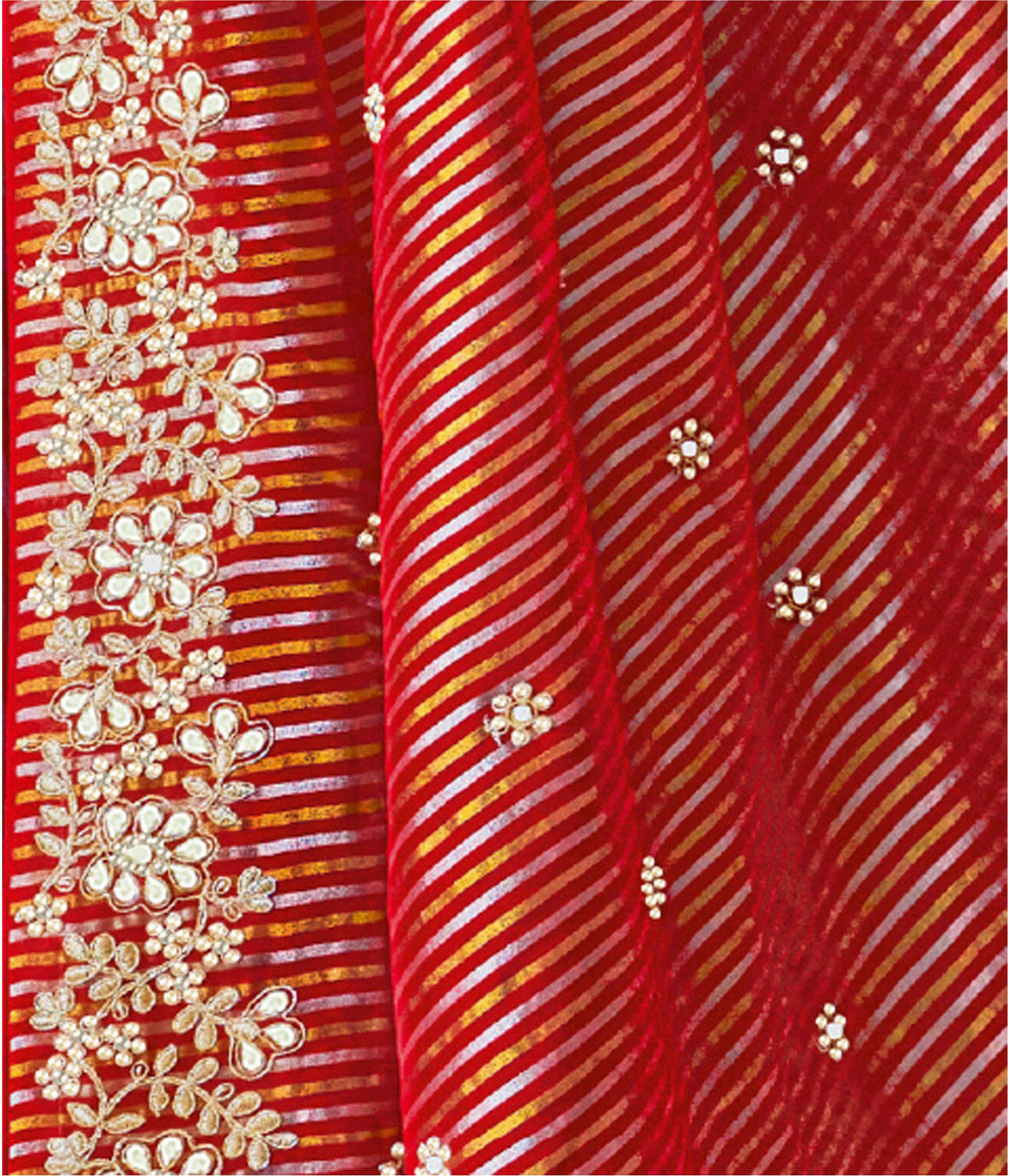 Image of Laxmipati sarees Embroidered, Striped Bollywood Silk Blend Saree (Red)