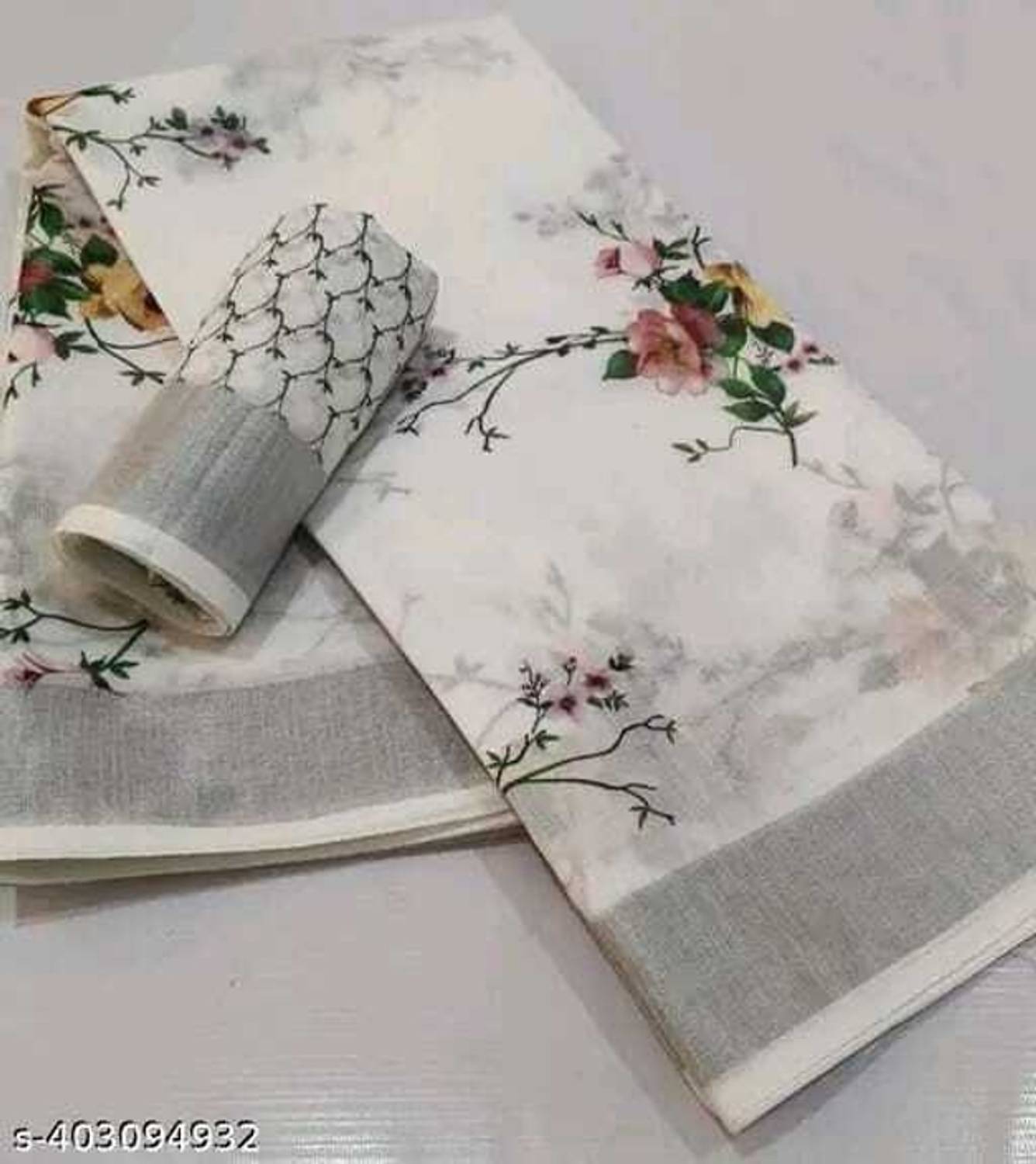 ASHTA Floral Print Kanjivaram Linen Saree