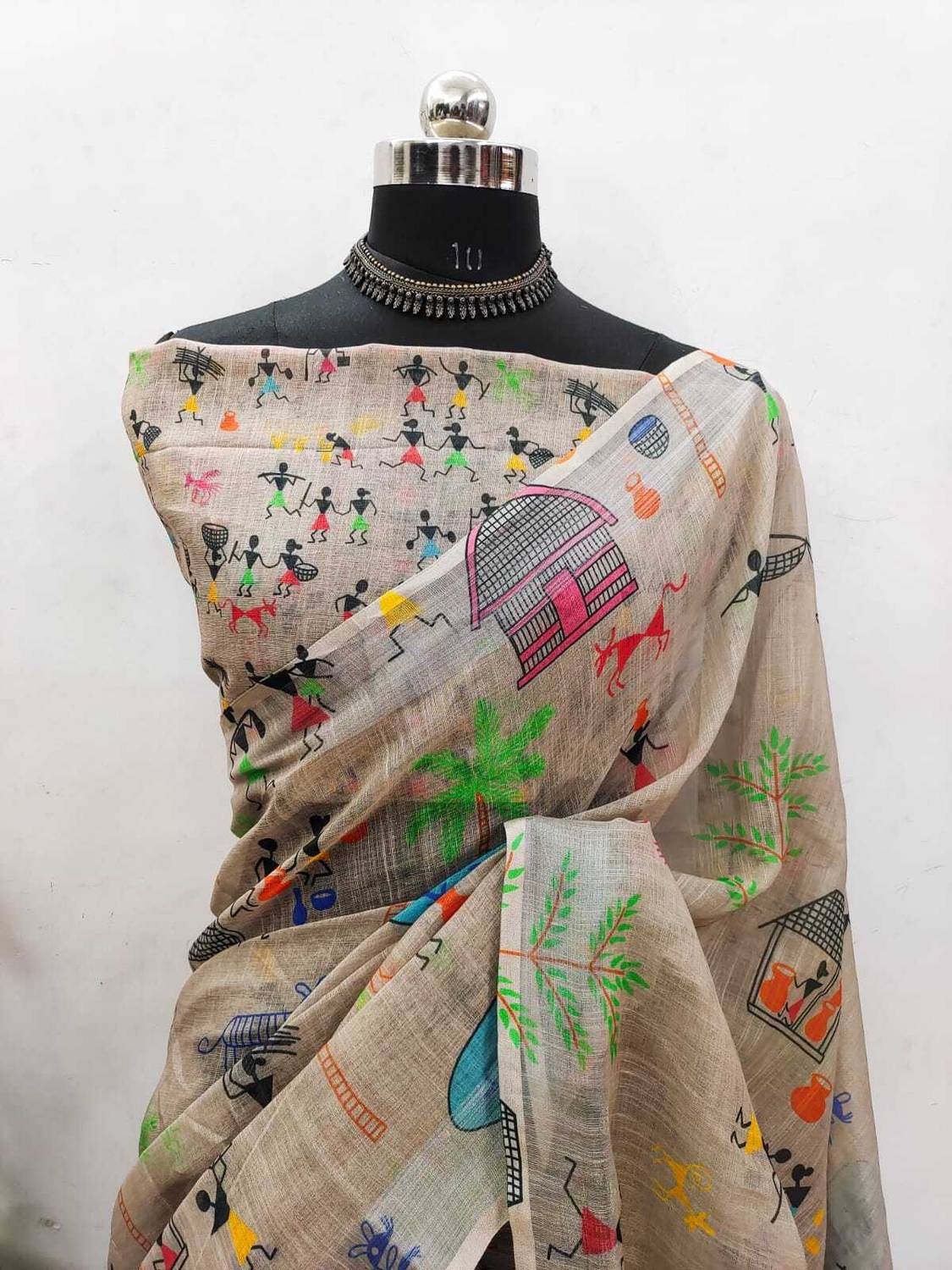 AARAANA Floral Print, Self Design, Striped Kanjivaram Linen, Cotton Linen Saree