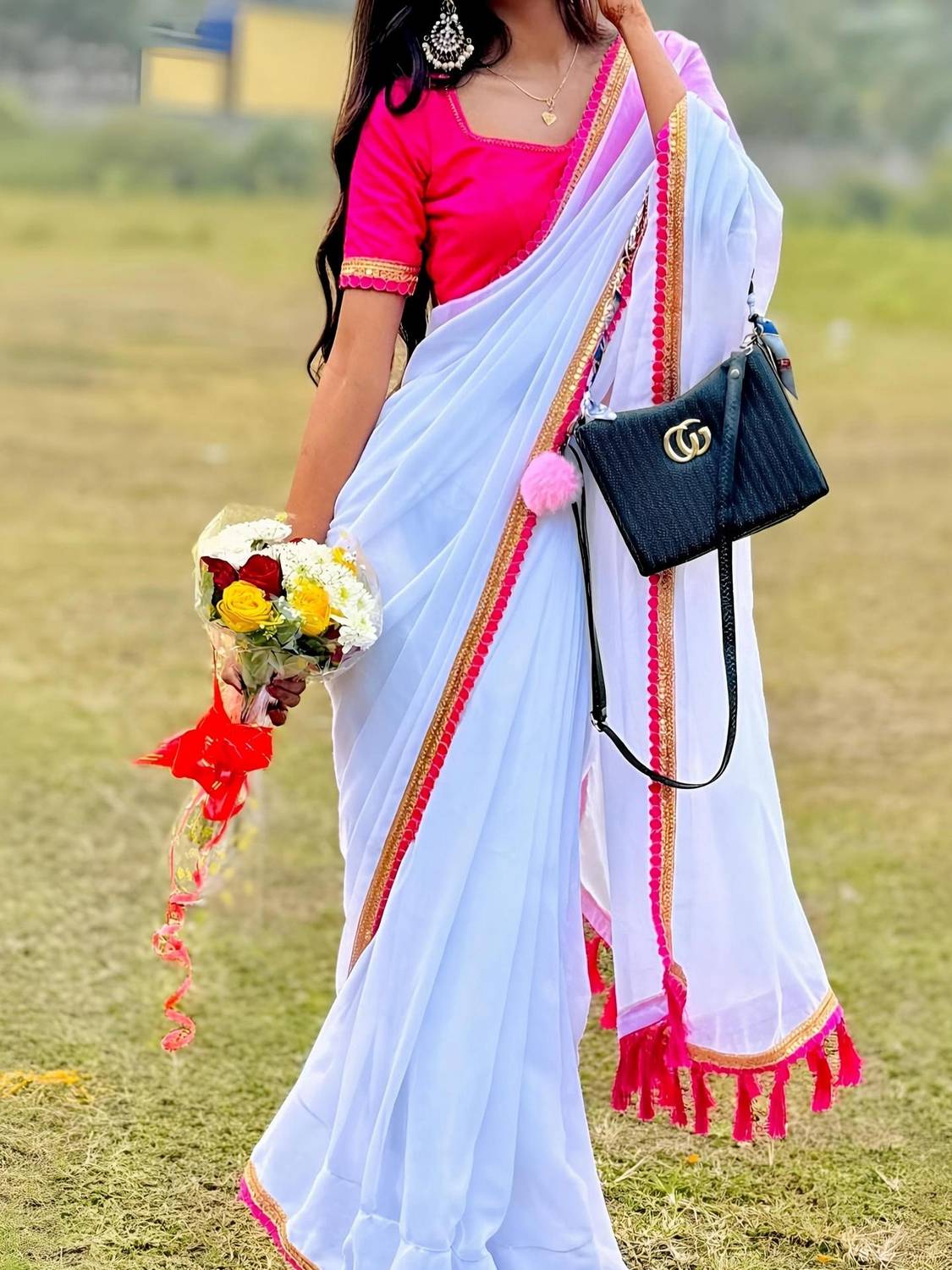 Aastikay Embroidered Bollywood Chiffon, Georgette Saree