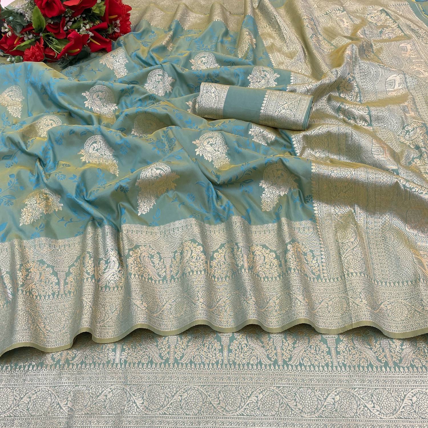 KanjiQueen Woven, Self Design Banarasi Silk Blend, Pure Silk Sare