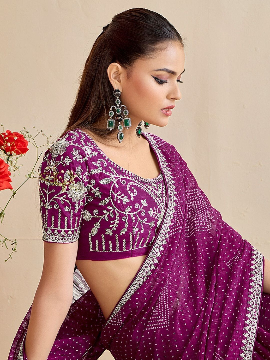 Image of WORLDLINKEXPORT Embroidered Daily Wear Silk Blend Saree